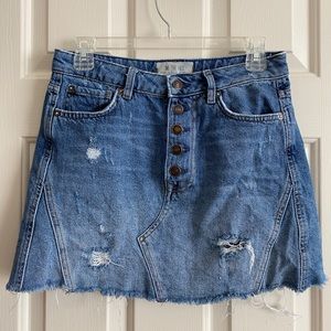 Free People distressed button up denim jean skirt